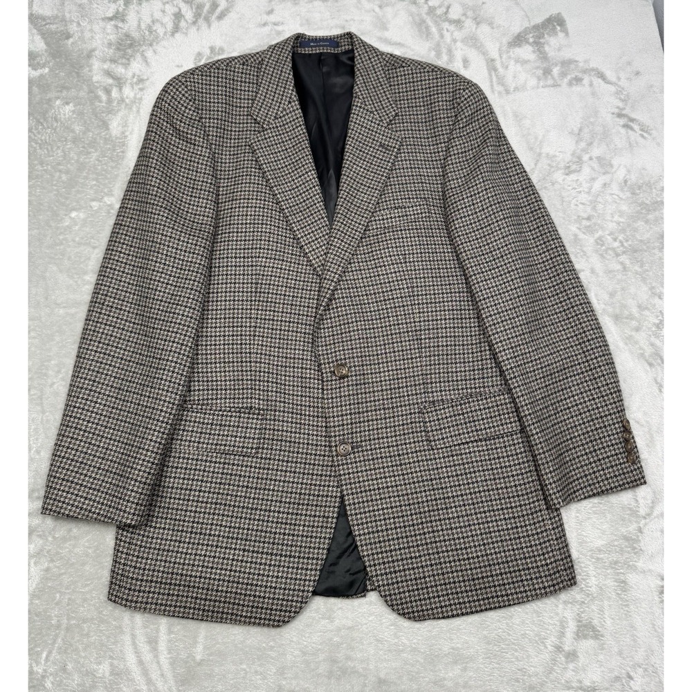 Vintage Chaps Ralph Lauren Sport Coat 44L Houndstooth Wool Blazer Jacket Tweed